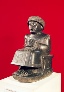 Gudea, prins av Lagash, statue dedikert til Ningizzada, ny-sumerisk, fra Telloh, gamle Girsu, ca. 2130 f.Kr. (dioritt) (se også 71510 og 121795)